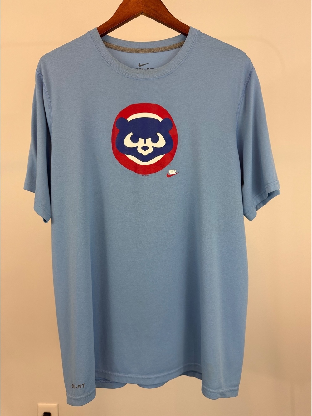 Nike Chicago Cubs Dri-FIT T-Shirt Mens L Blue MLB Bear Logo Performance